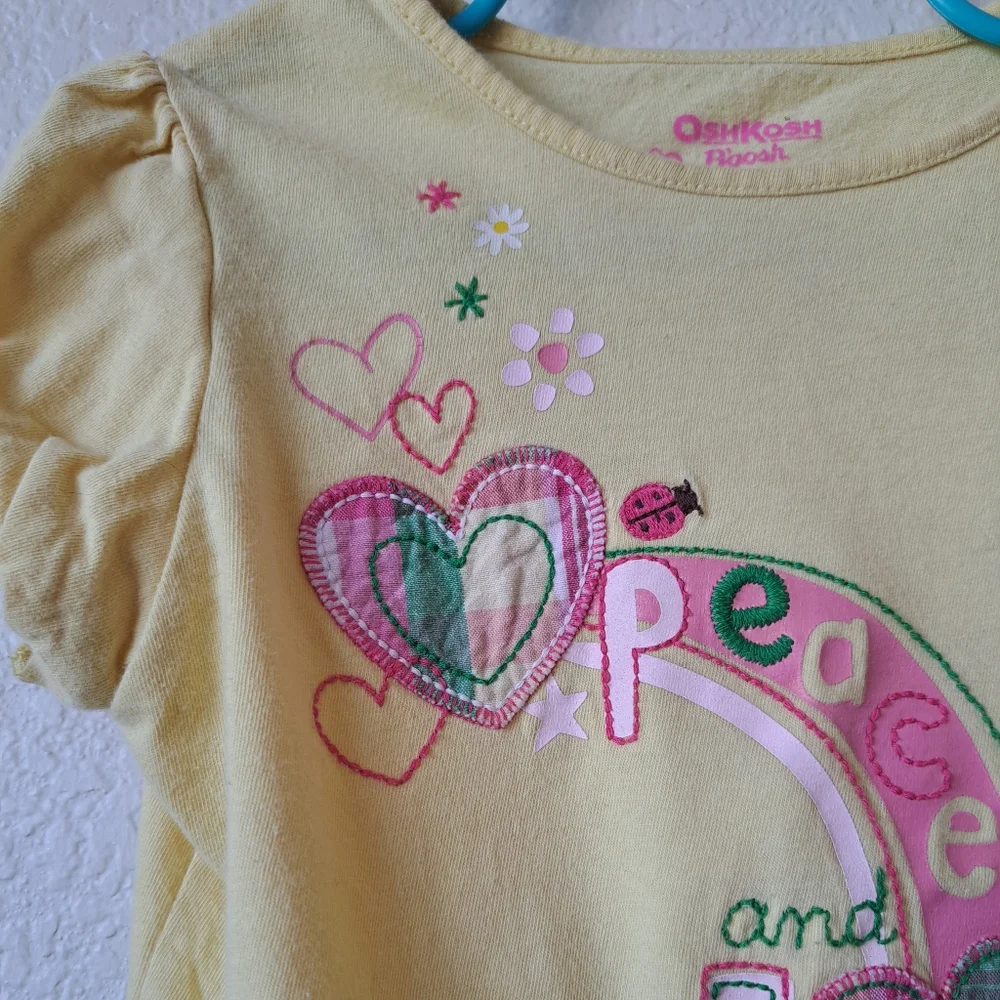 Oshkosh B'gosh Girls Yellow Embroidered Peace and Love Tee Size 5